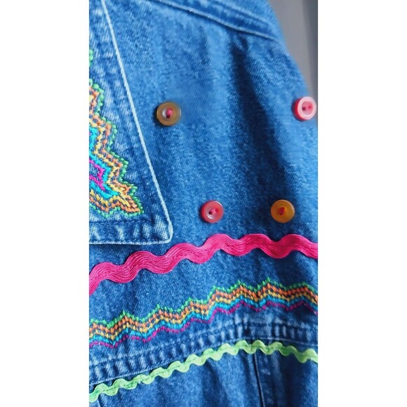 Vintage 90's Womens Embroidered Geometric Denim Jacket Collared XL New Direction - Picture 4 of 11